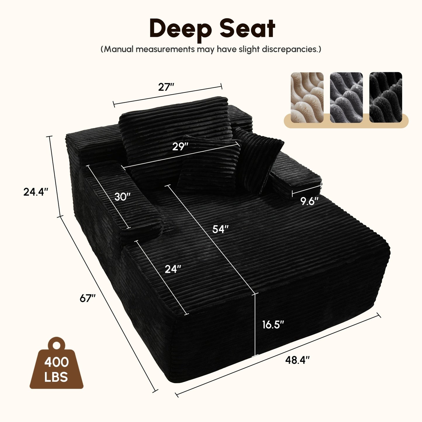 HOOOWOOO Modern Upgraded Fabric Sofa Chaise Lounge