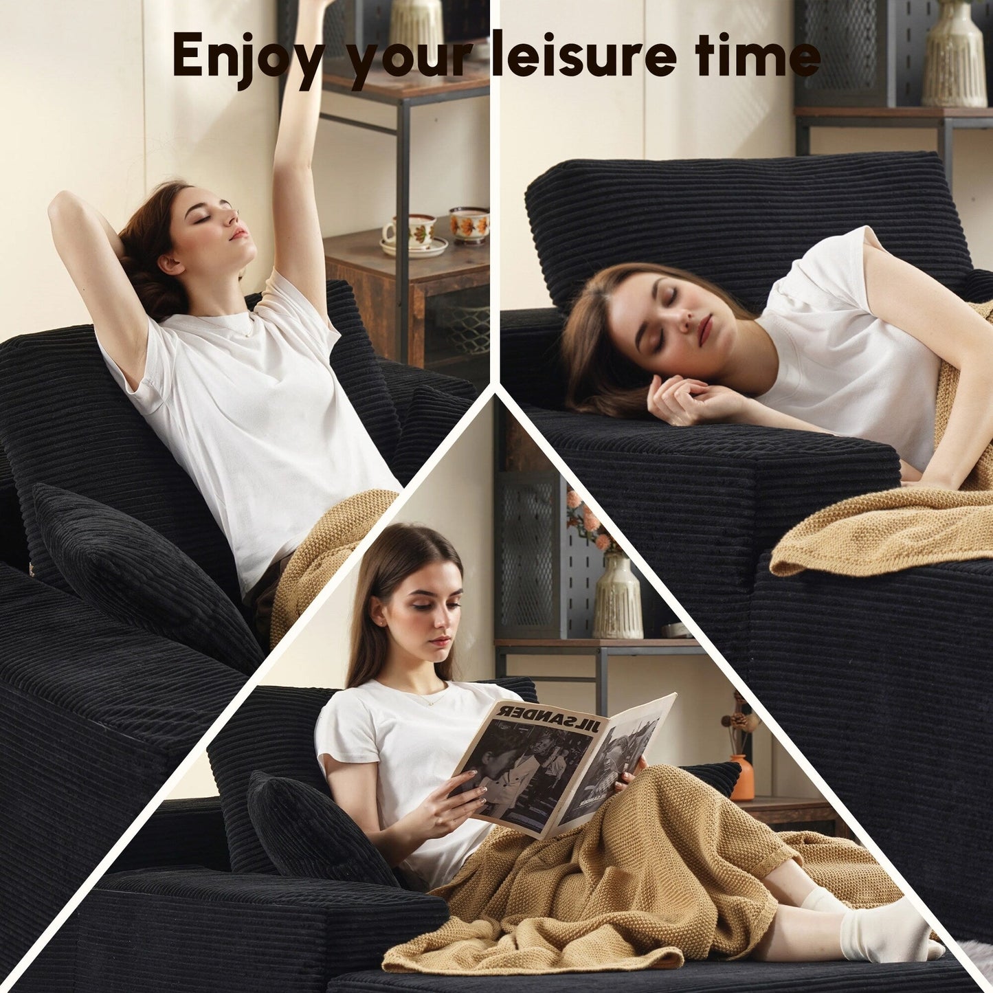 HOOOWOOO Modern Upgraded Fabric Sofa Chaise Lounge