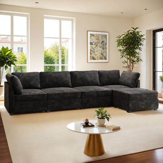 HOOOWOOO Modular Plush Corduroy Sofa Couch with Ottoman for Living Room