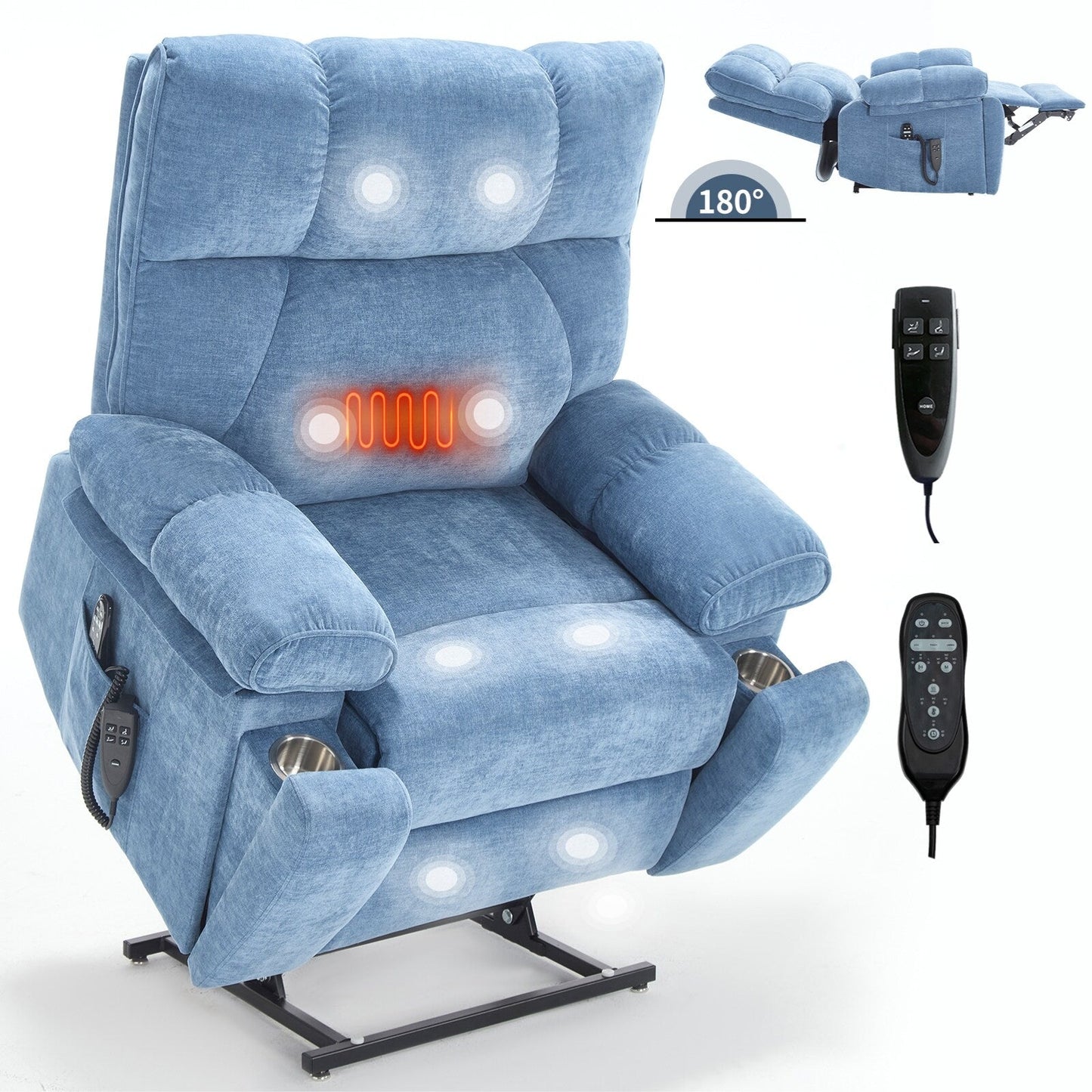 Heat Massage Dual Motor Infinite Position Large Electric Power Lift Recliners with Hidden Cup Holders,Power-Remote,Medium-firm