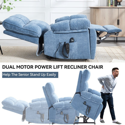 Heat Massage Dual Motor Infinite Position Large Electric Power Lift Recliners with Hidden Cup Holders,Power-Remote,Medium-firm