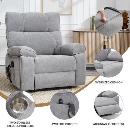 Heat Massage Dual Motor Infinite Position Large Electric Power Lift Recliners with Hidden Cup Holders,Power-Remote,Medium-firm
