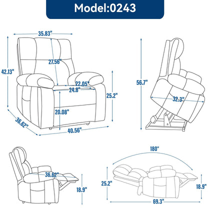 Heat Massage Dual Motor Infinite Position Large Electric Power Lift Recliners with Hidden Cup Holders,Power-Remote,Medium-firm