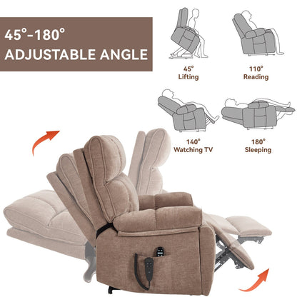 Heat Massage Dual Motor Infinite Position Large Electric Power Lift Recliners with Hidden Cup Holders,Power-Remote,Medium-firm