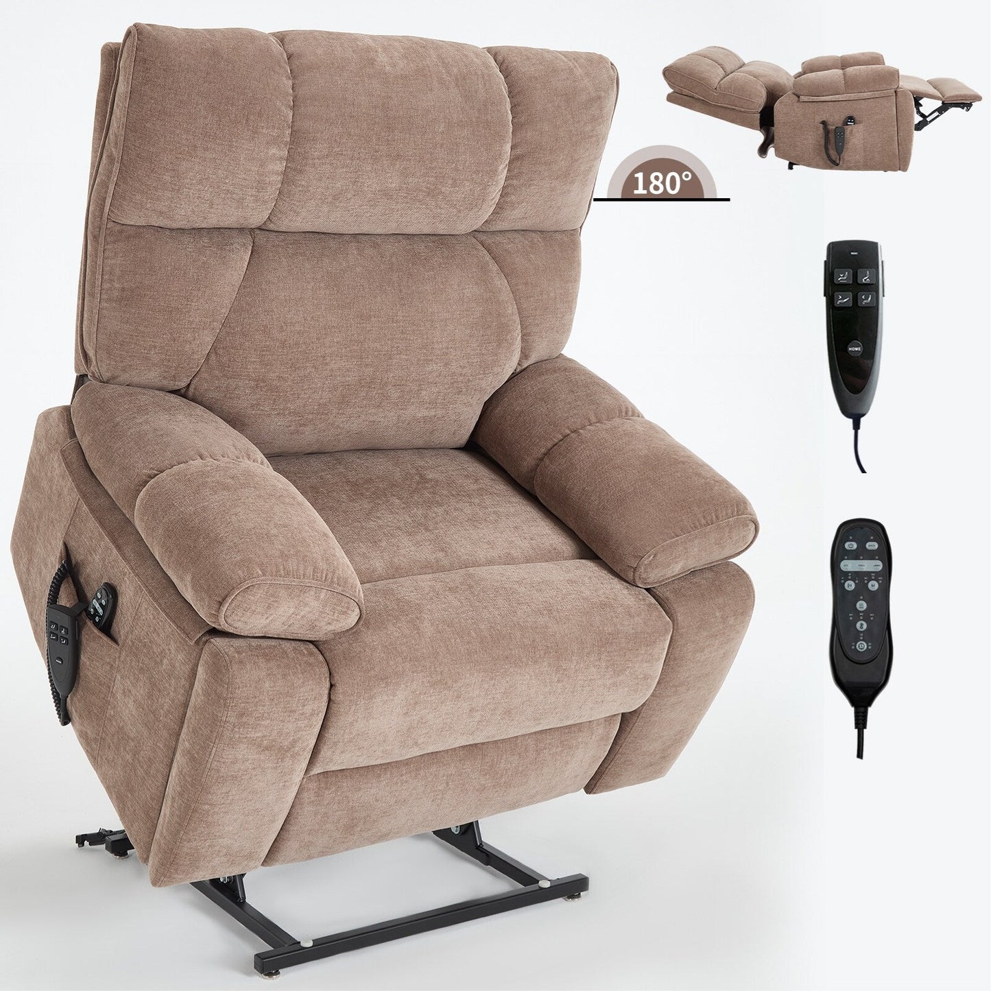 Heat Massage Dual Motor Infinite Position Large Electric Power Lift Recliners with Hidden Cup Holders,Power-Remote,Medium-firm