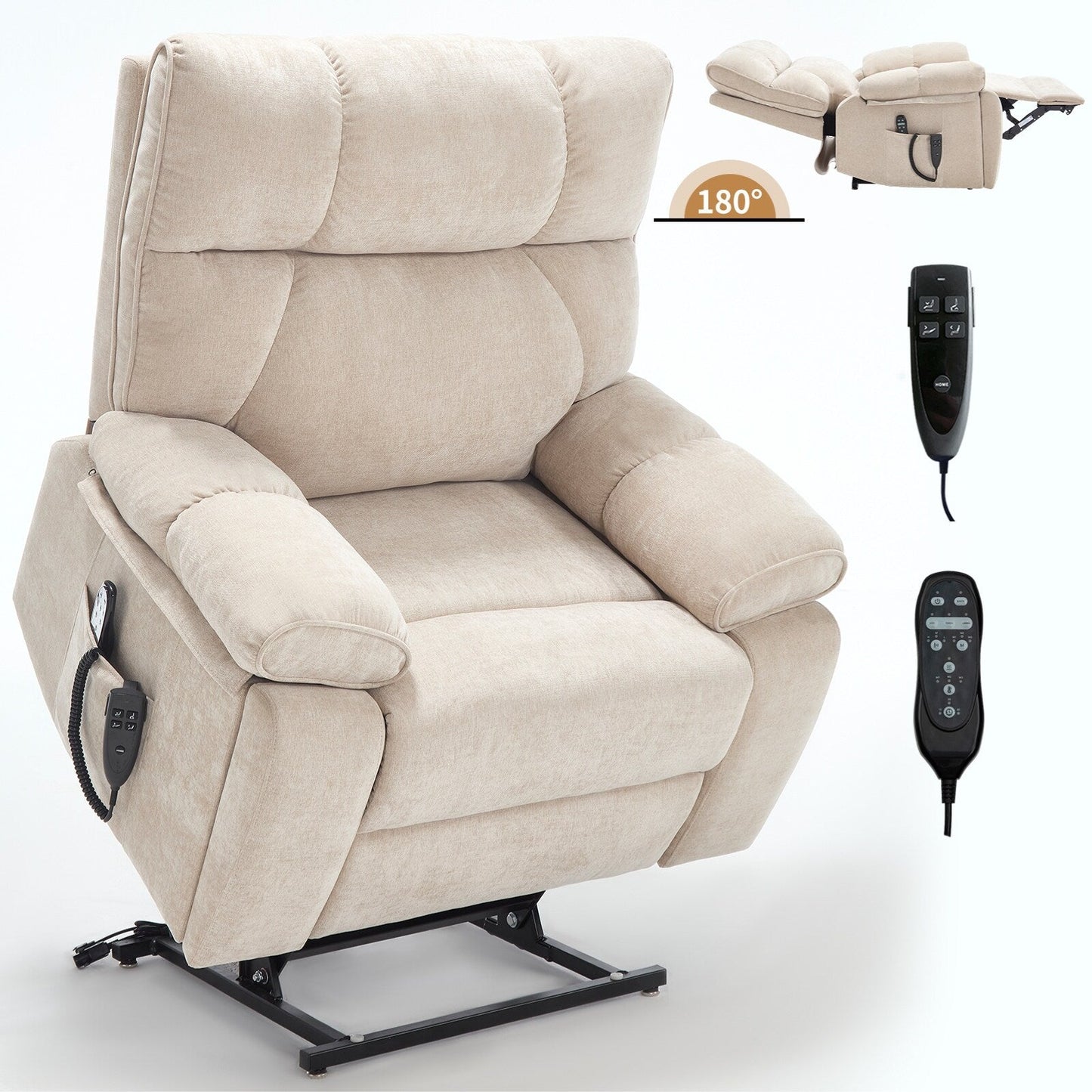Heat Massage Dual Motor Infinite Position Large Electric Power Lift Recliners with Hidden Cup Holders,Power-Remote,Medium-firm