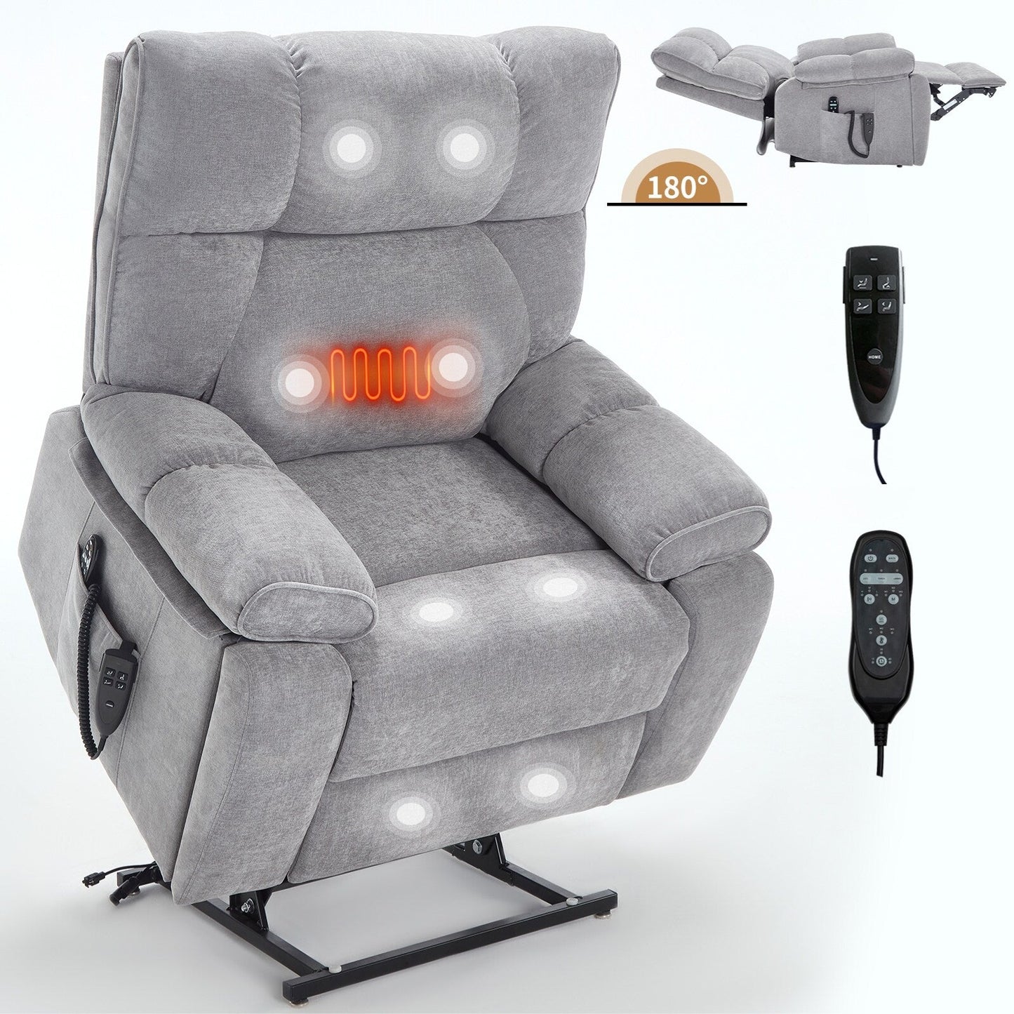 Heat Massage Dual Motor Infinite Position Large Electric Power Lift Recliners with Hidden Cup Holders,Power-Remote,Medium-firm