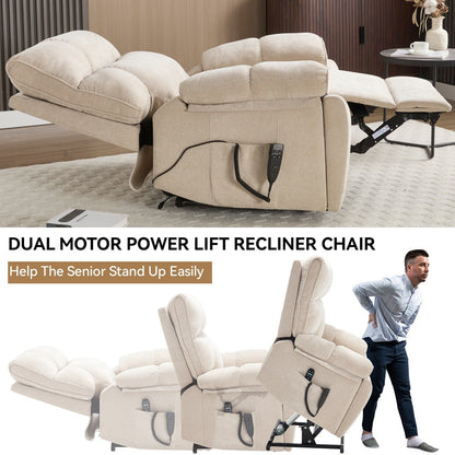 Heat Massage Dual Motor Infinite Position Large Electric Power Lift Recliners with Hidden Cup Holders,Power-Remote,Medium-firm