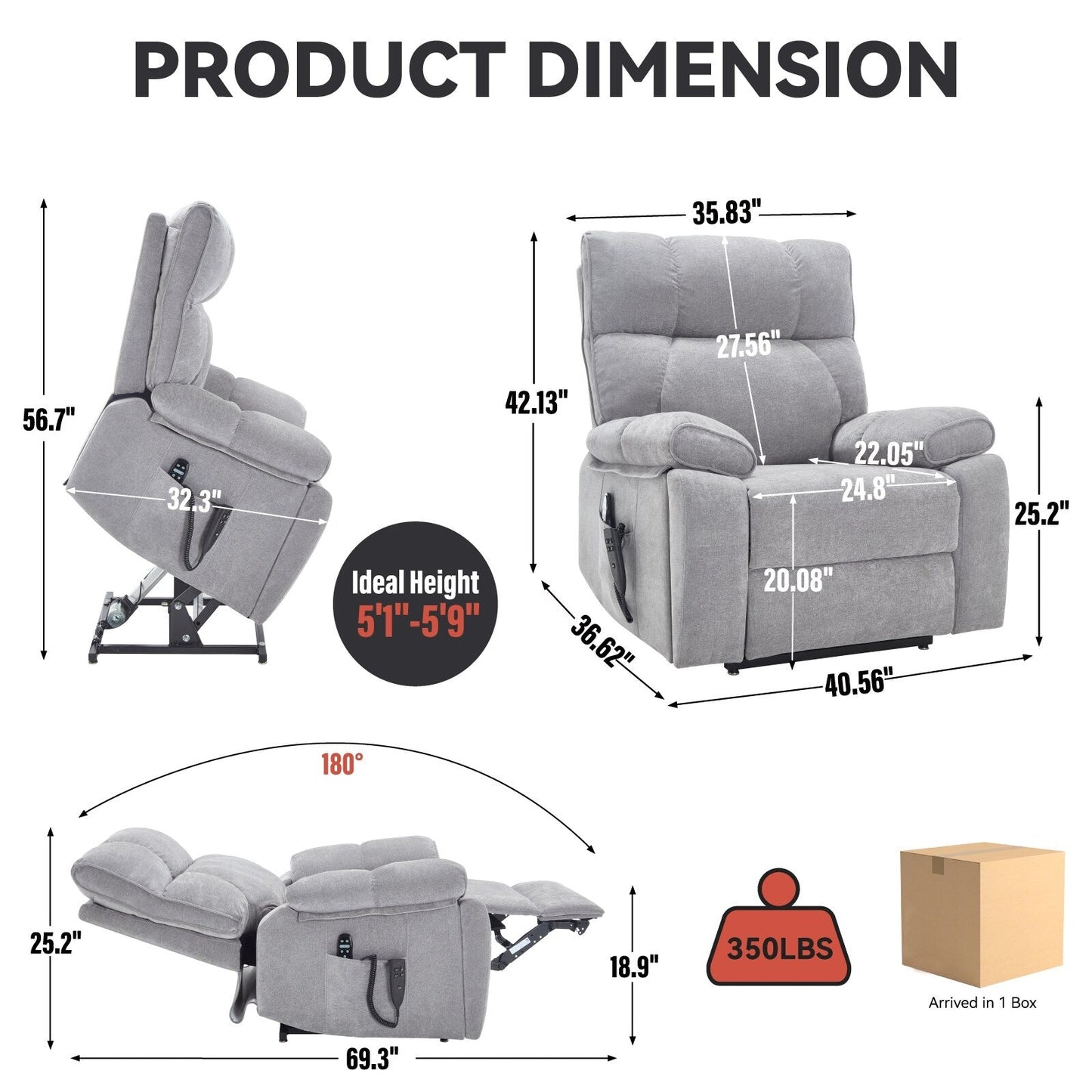 Heat Massage Dual Motor Infinite Position Large Electric Power Lift Recliners with Hidden Cup Holders,Power-Remote,Medium-firm