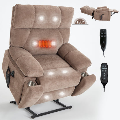 Heat Massage Dual Motor Infinite Position Large Electric Power Lift Recliners with Hidden Cup Holders,Power-Remote,Medium-firm