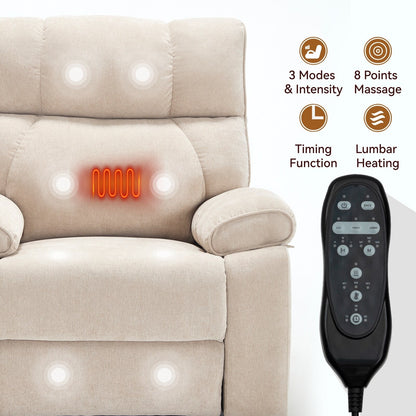 Heat Massage Dual Motor Infinite Position Large Electric Power Lift Recliners with Hidden Cup Holders,Power-Remote,Medium-firm