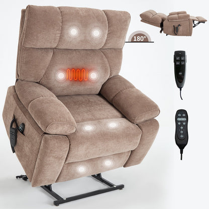 Heat Massage Dual Motor Infinite Position Large Electric Power Lift Recliners with Hidden Cup Holders,Power-Remote,Medium-firm