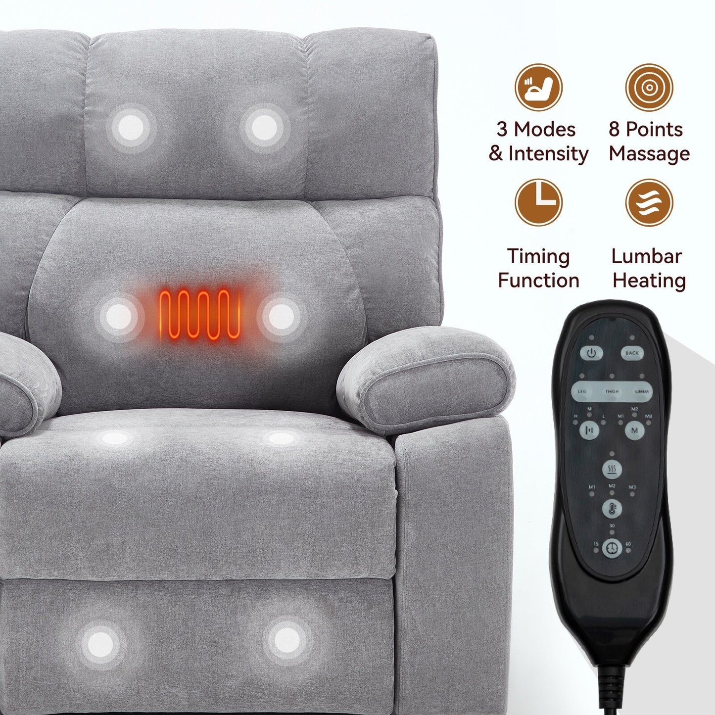 Heat Massage Dual Motor Infinite Position Large Electric Power Lift Recliners with Hidden Cup Holders,Power-Remote,Medium-firm