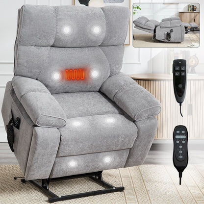 Heat Massage Dual Motor Infinite Position Large Electric Power Lift Recliners with Hidden Cup Holders,Power-Remote,Medium-firm