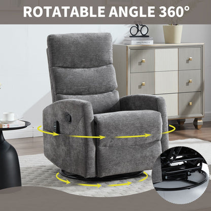 Heat Massage Manual Recliner Chair with Rocker and Swivel in Fabric for Living Room, GREY