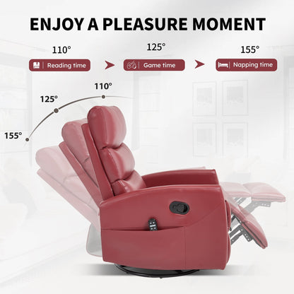 Heat Massage Manual Recliner Chair with Rocker and Swivel in Fabric for Living Room, Red