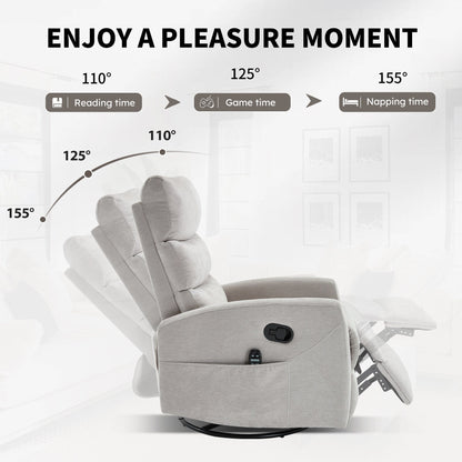 Heat Massage Manual Recliner Chair with Rocker and Swivel in Fabric for Living Room,Grey