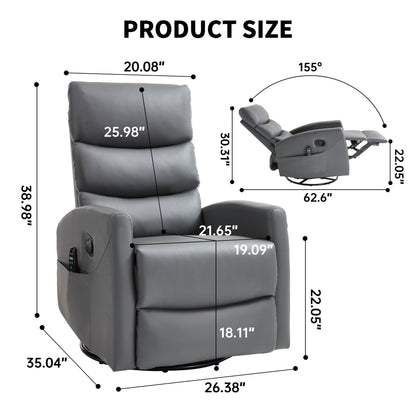 Heat Massage Manual Recliner Chair with Rocker and Swivel in Fabric for Living Room