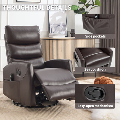 Heat Massage Manual Recliner Chair with Rocker and Swivel in Fabric for Living Room