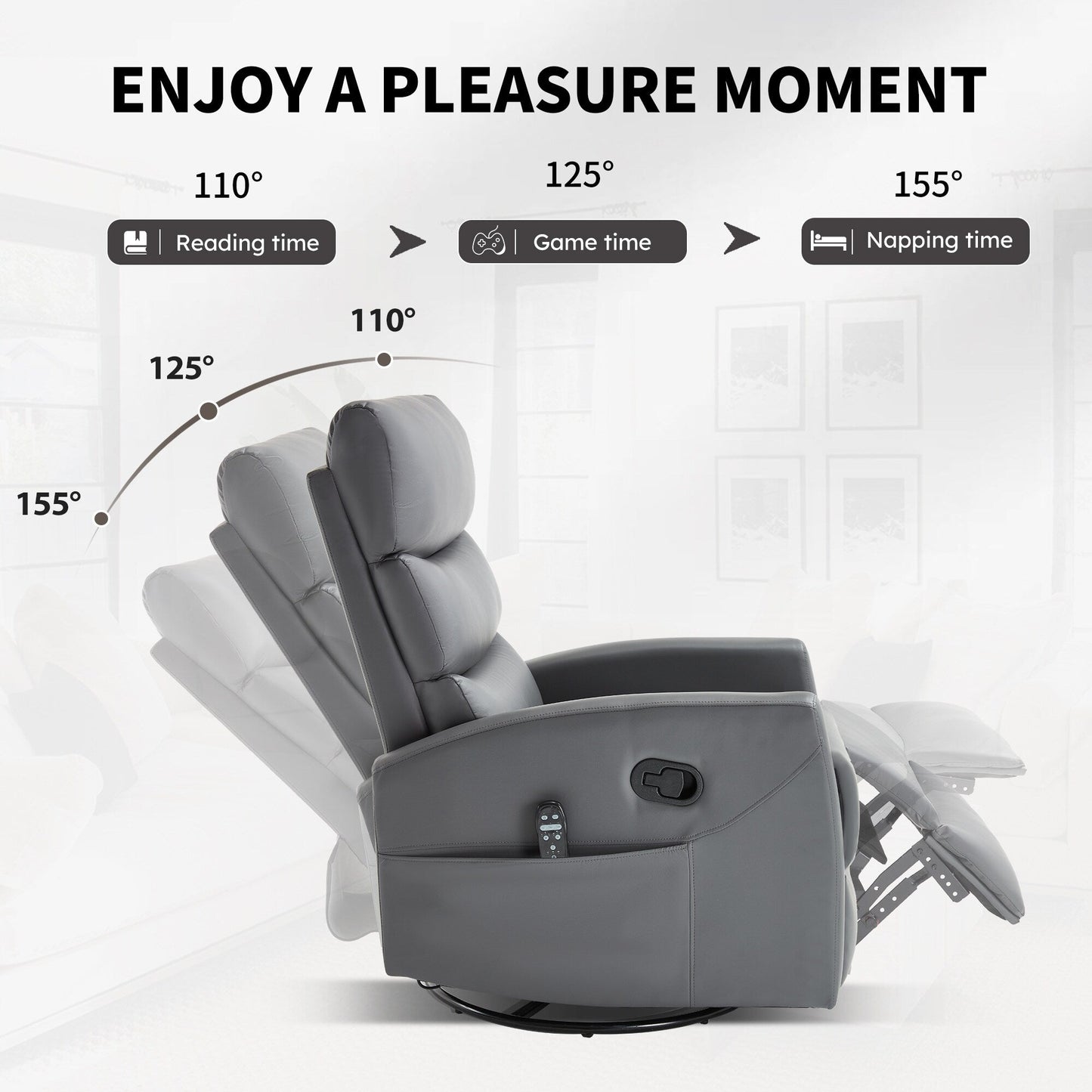 Heat Massage Manual Recliner Chair with Rocker and Swivel in Fabric for Living Room