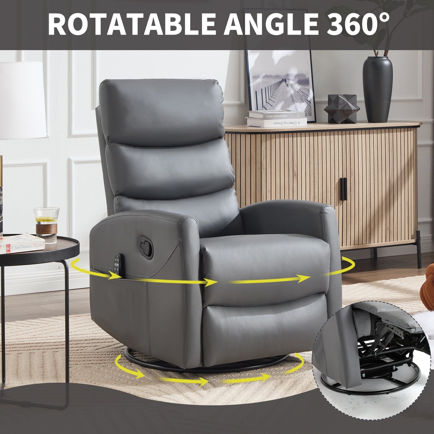 Heat Massage Manual Recliner Chair with Rocker and Swivel in Fabric for Living Room