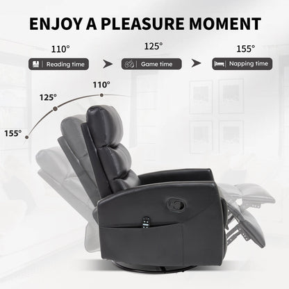 Heat Massage Manual Recliner Chair with Rocker and Swivel in Fabric for Living Room