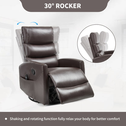 Heat Massage Manual Recliner Chair with Rocker and Swivel in Fabric for Living Room