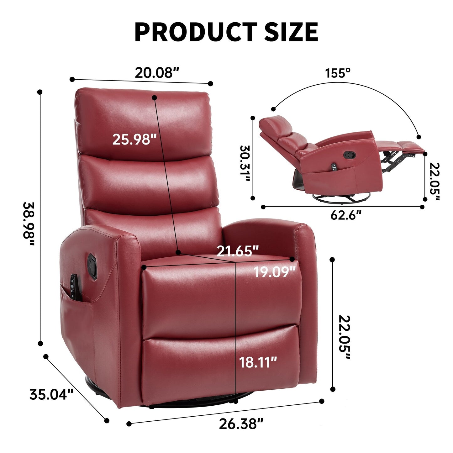 Heat Massage Manual Recliner Chair with Rocker and Swivel in Fabric for Living Room