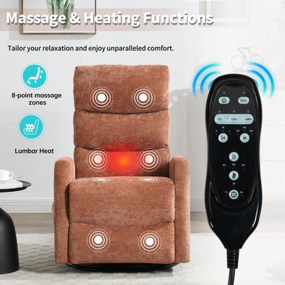 Heat Massage Manual Recliner Chair with Rocker and Swivel in Fabric for Living Room
