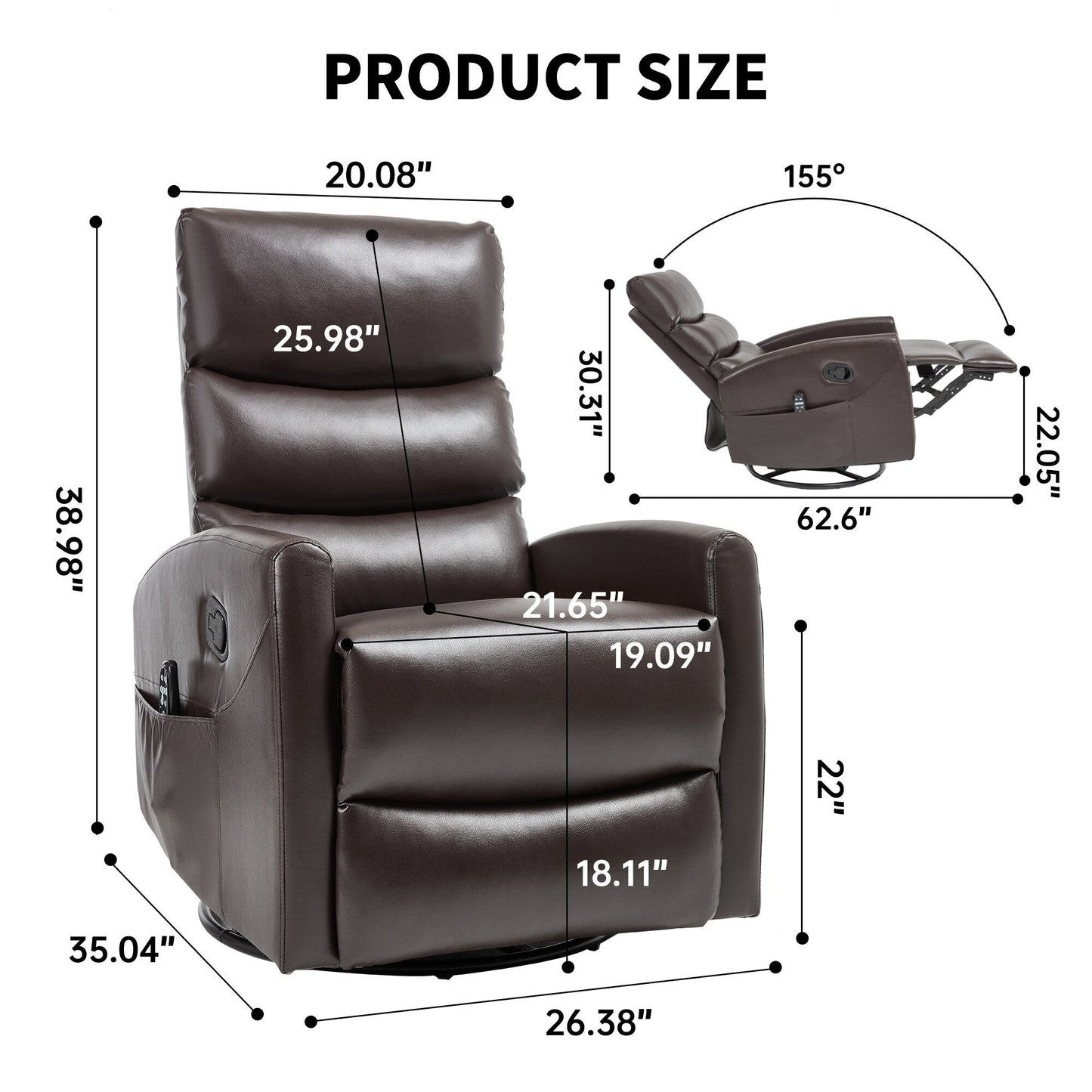 Heat Massage Manual Recliner Chair with Rocker and Swivel in Fabric for Living Room