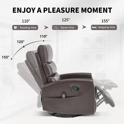 Heat Massage Manual Recliner Chair with Rocker and Swivel in Fabric for Living Room