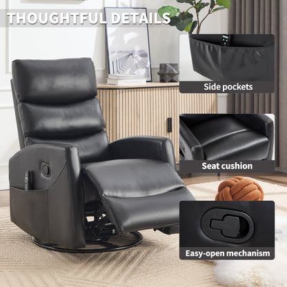 Heat Massage Manual Recliner Chair with Rocker and Swivel in Fabric for Living Room