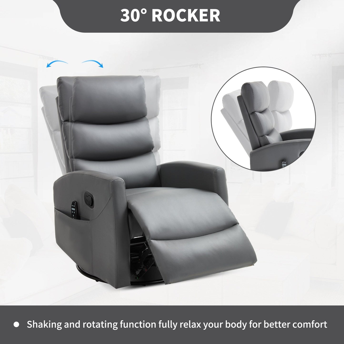 Heat Massage Manual Recliner Chair with Rocker and Swivel in Fabric for Living Room