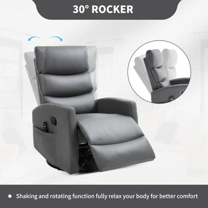 Heat Massage Manual Recliner Chair with Rocker and Swivel in Fabric for Living Room