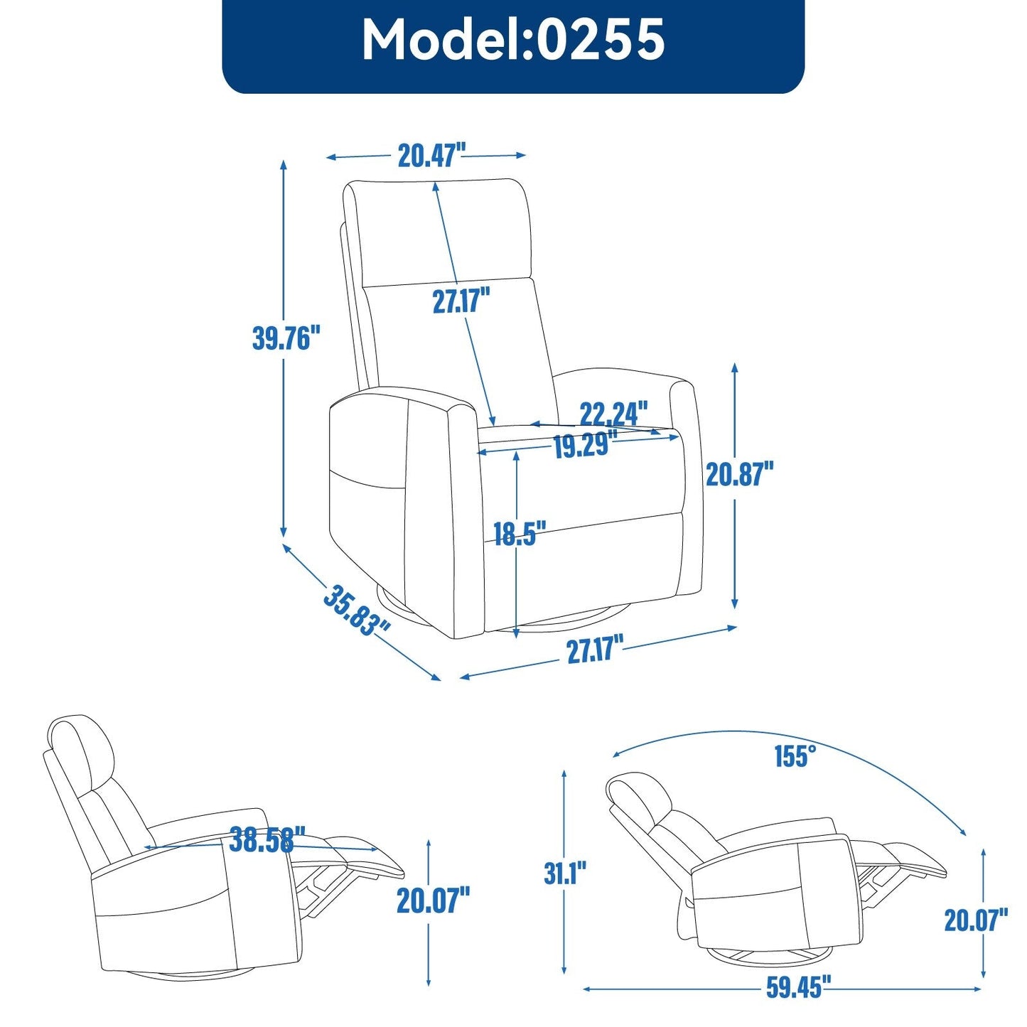 Heat Massage Manual Recliner Chair with Rocker and Swivel
