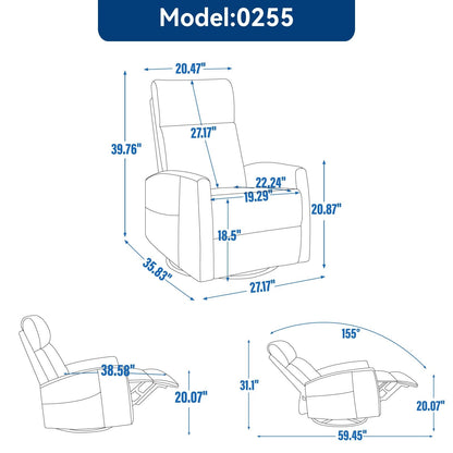 Heat Massage Manual Recliner Chair with Rocker and Swivel