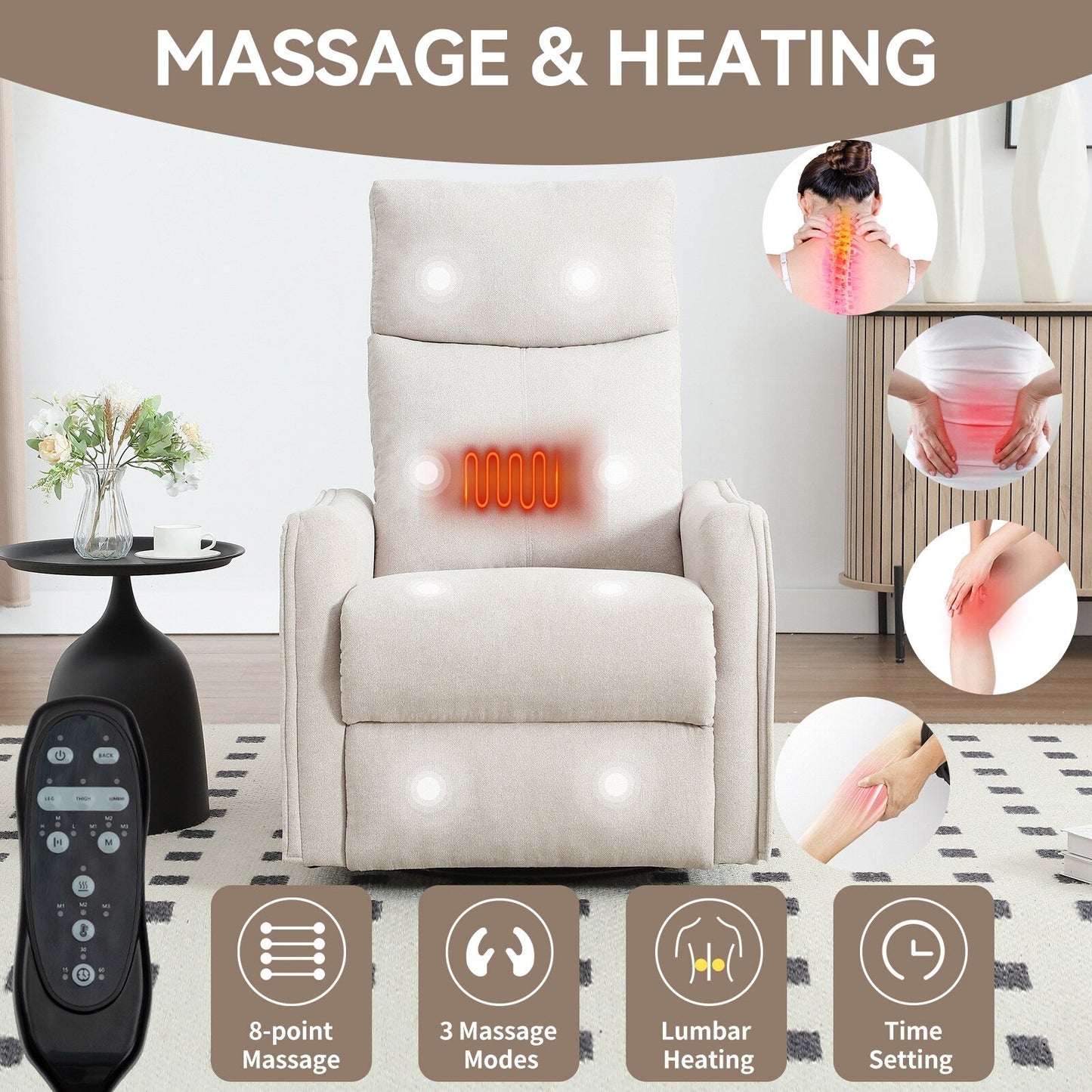 Heat Massage Manual Recliner Chair with Rocker and Swivel