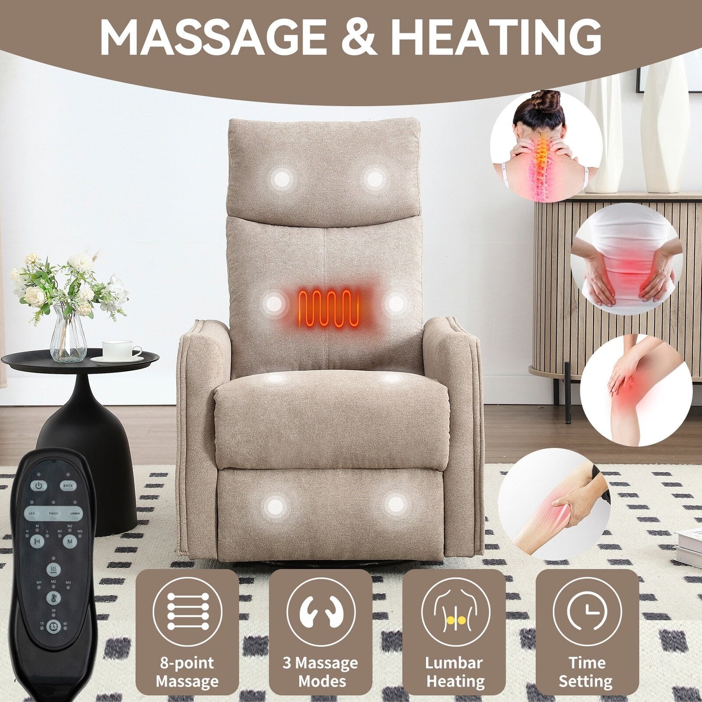 Heat Massage Manual Recliner Chair with Rocker and Swivel