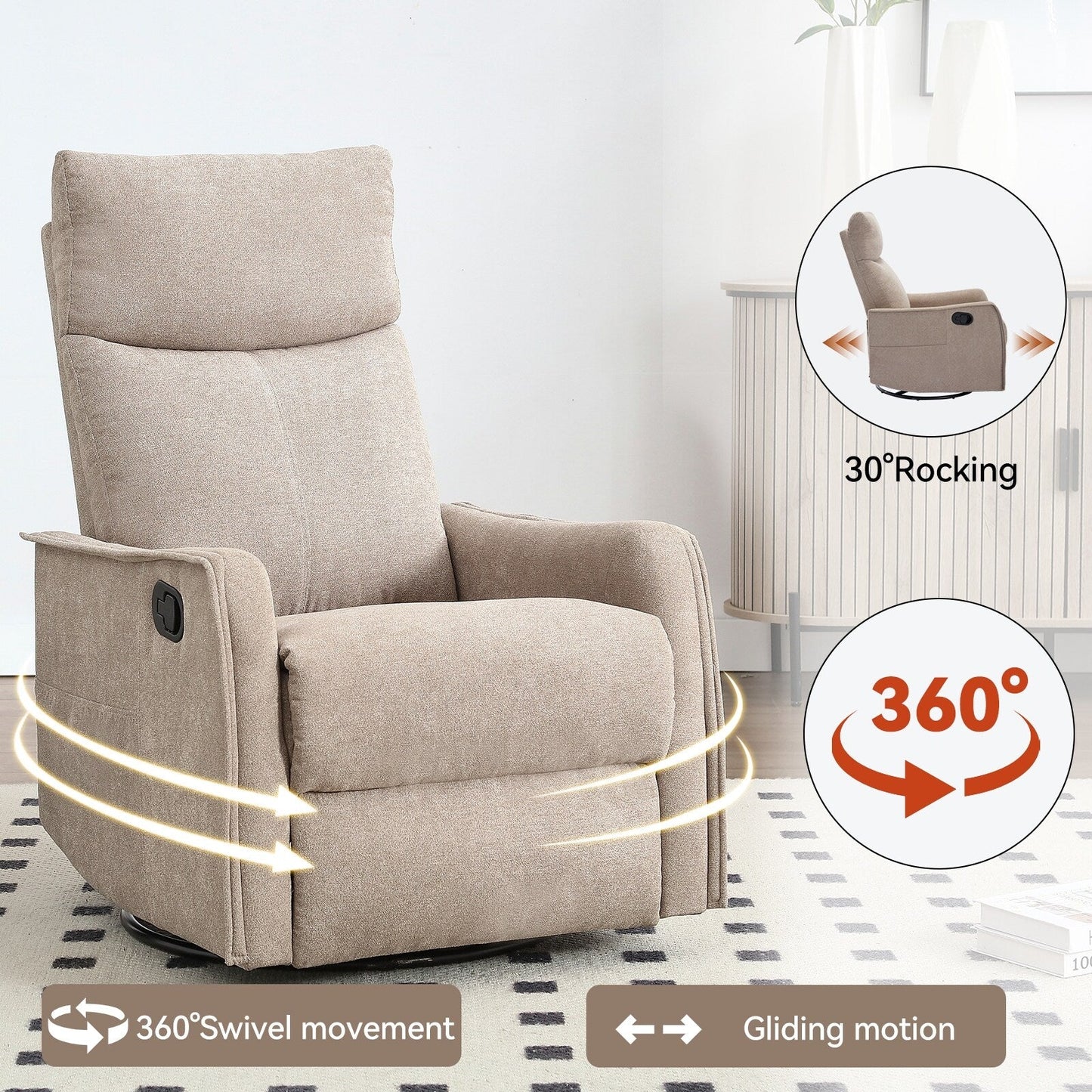 Heat Massage Manual Recliner Chair with Rocker and Swivel