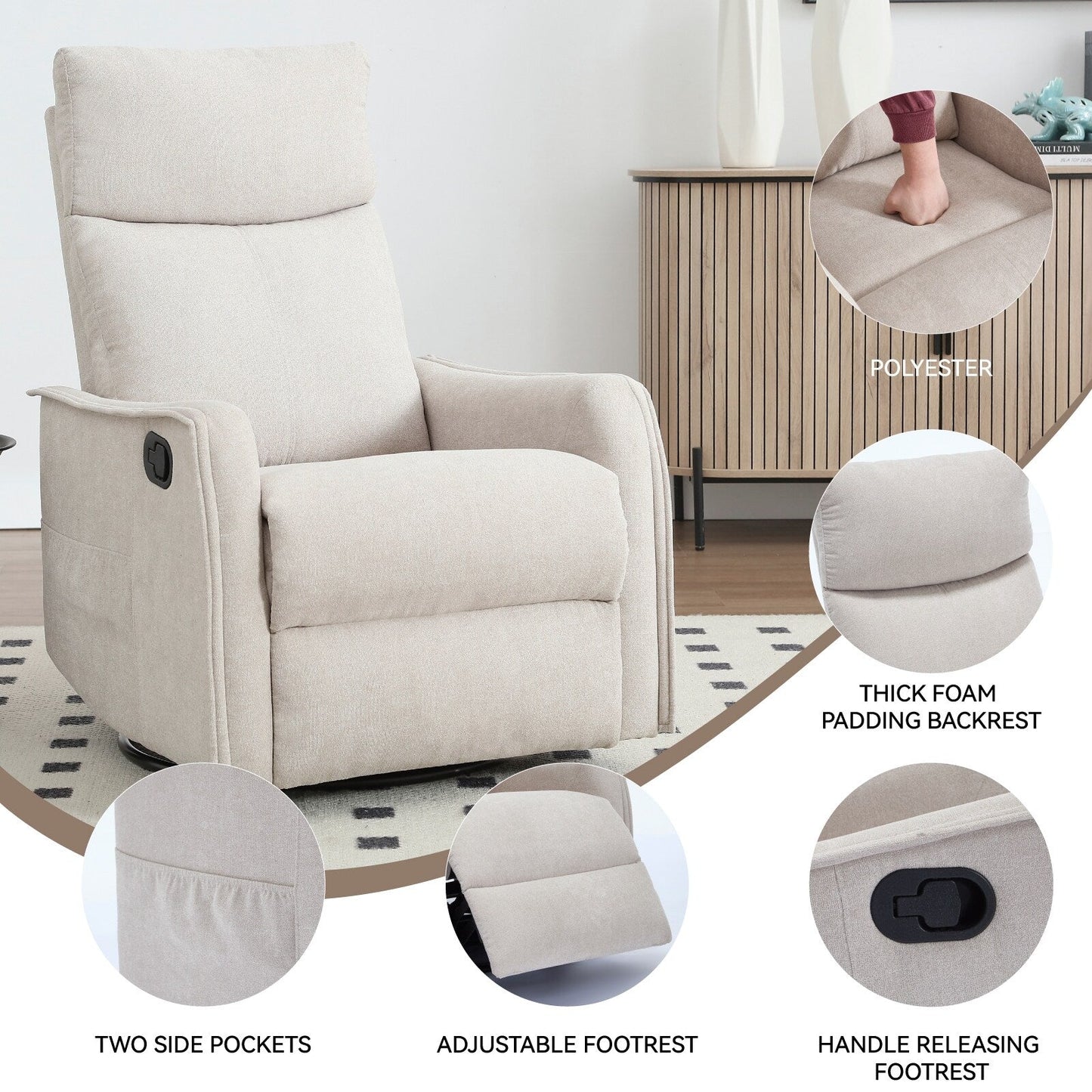 Heat Massage Manual Recliner Chair with Rocker and Swivel