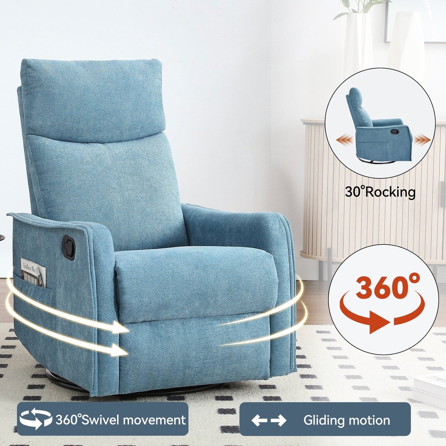 Heat Massage Manual Recliner Chair with Rocker and Swivel