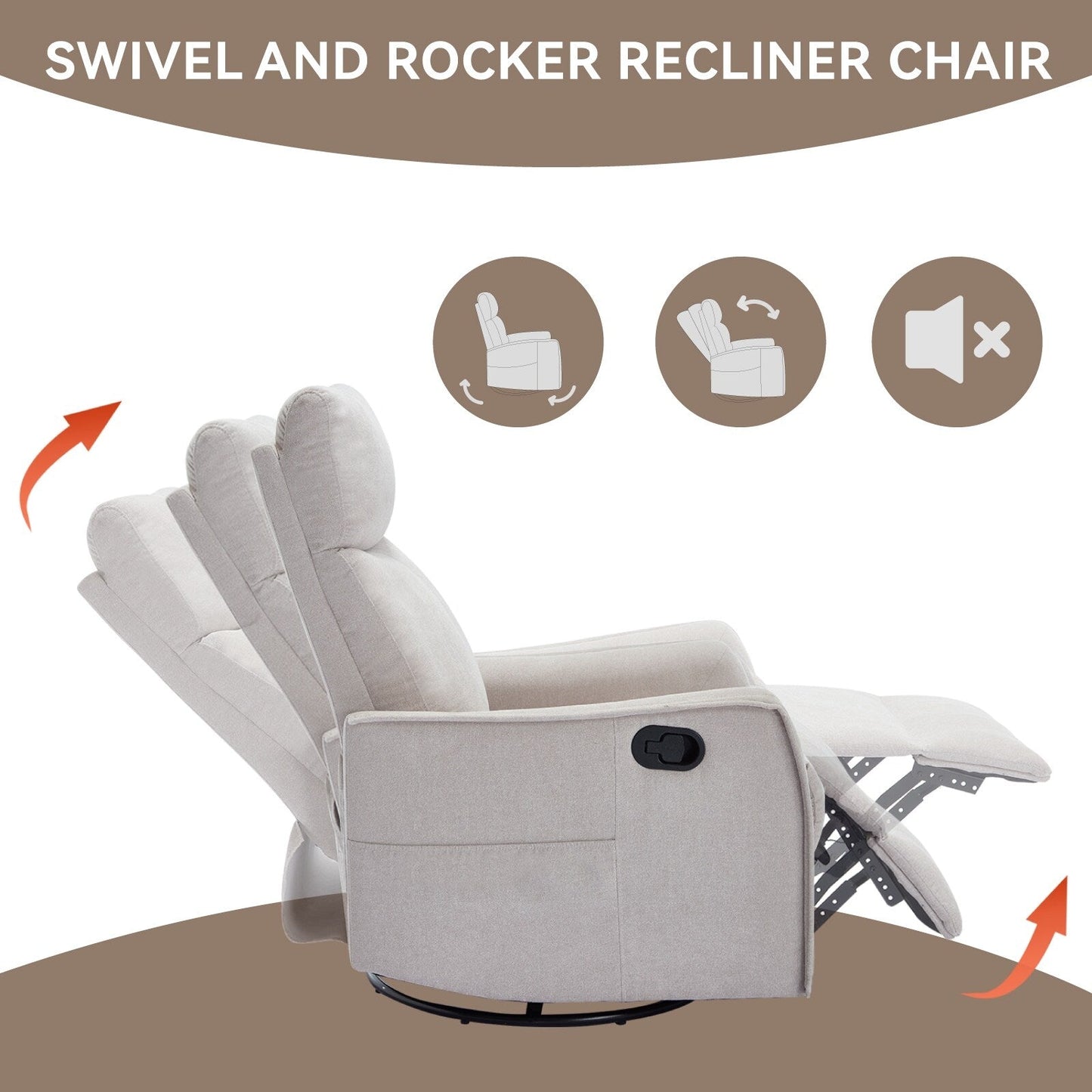 Heat Massage Manual Recliner Chair with Rocker and Swivel