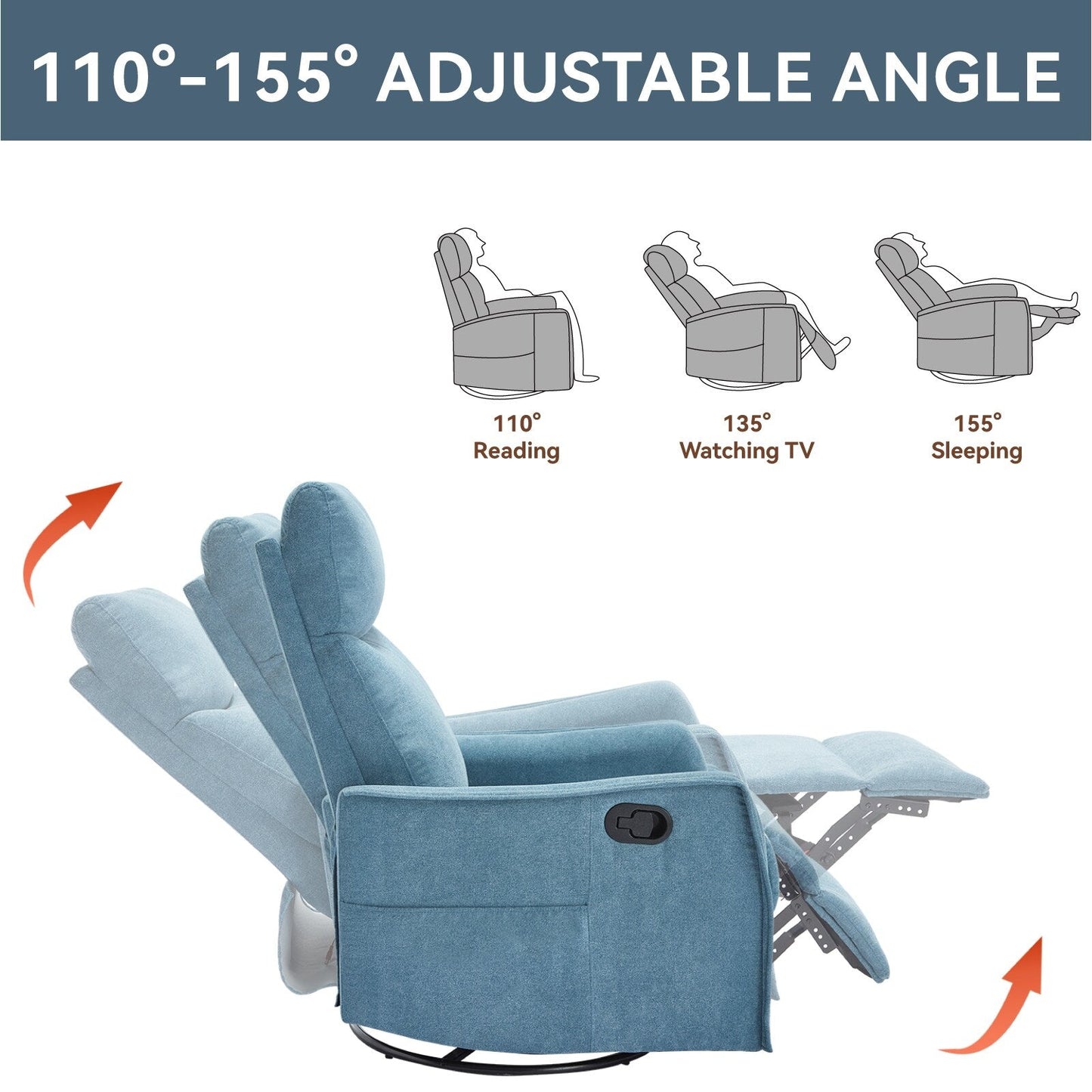 Heat Massage Manual Recliner Chair with Rocker and Swivel