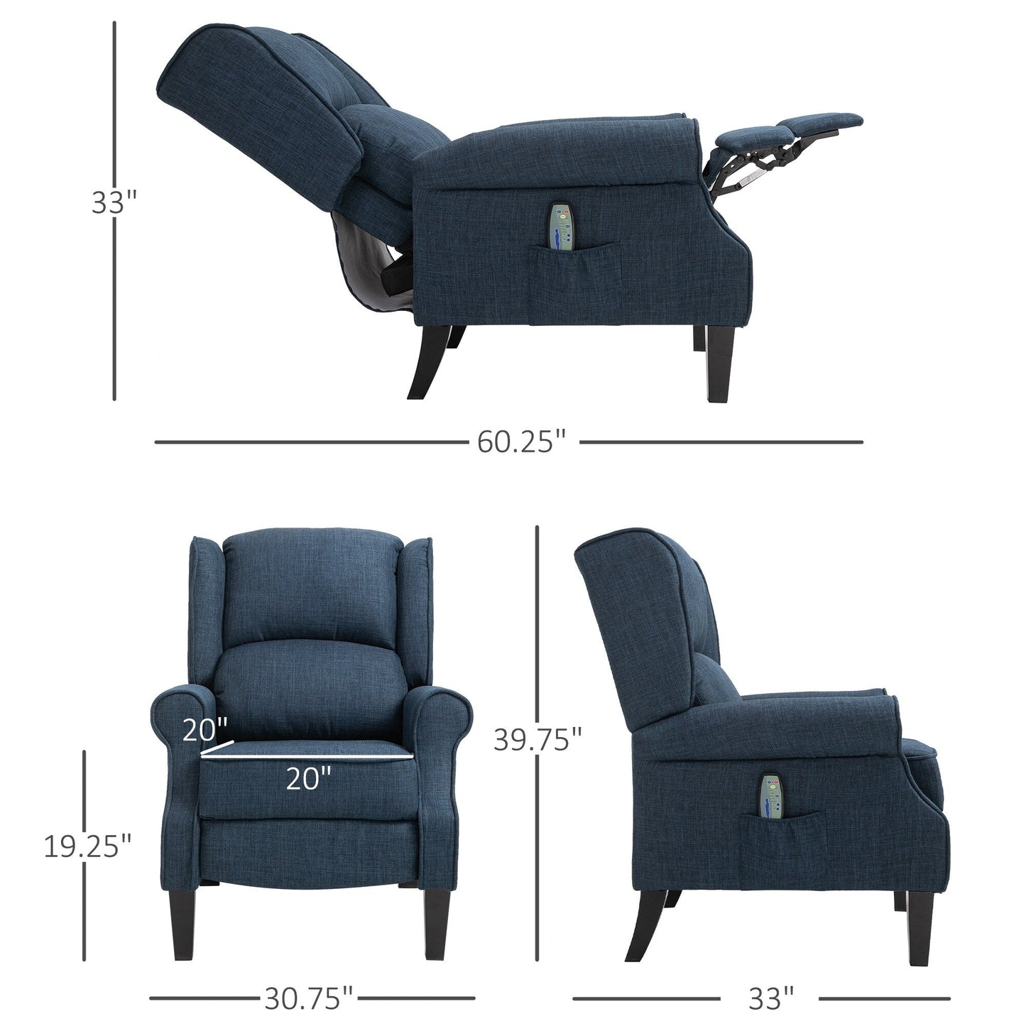 Heated Massage Recliner Chair with Lumbar Heating  Remote Controller