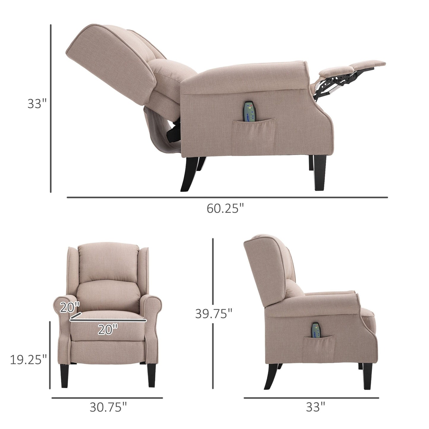 Heated Massage Recliner Chair with Lumbar Heating  Remote Controller