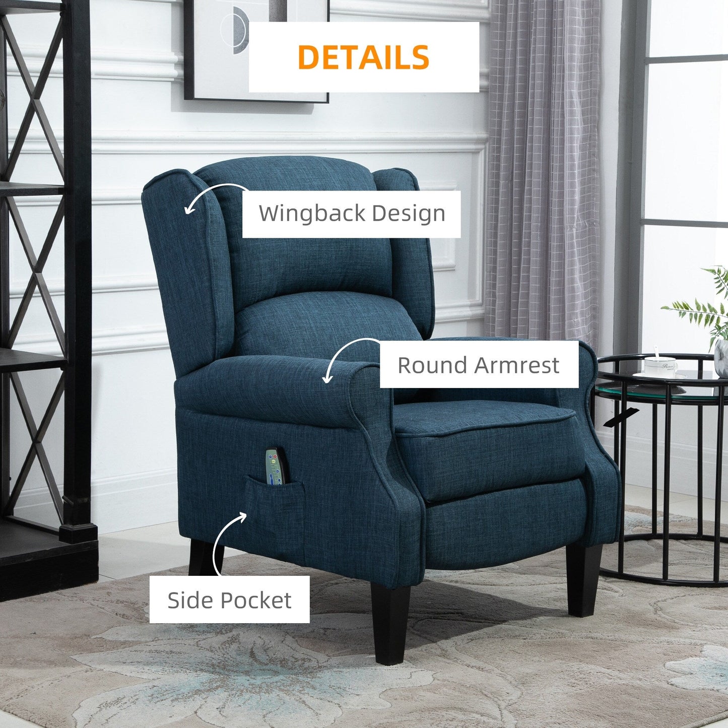 Heated Massage Recliner Chair with Lumbar Heating  Remote Controller