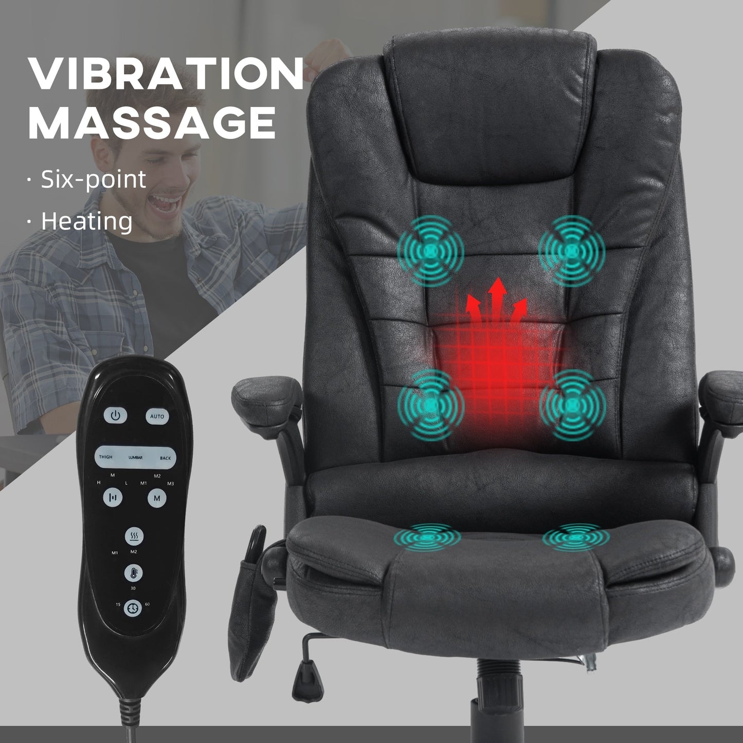 Heated Microfiber Executive Office Chair with 6-Point Massage, Reclining Backrest, Adjustable Height & Remote Control