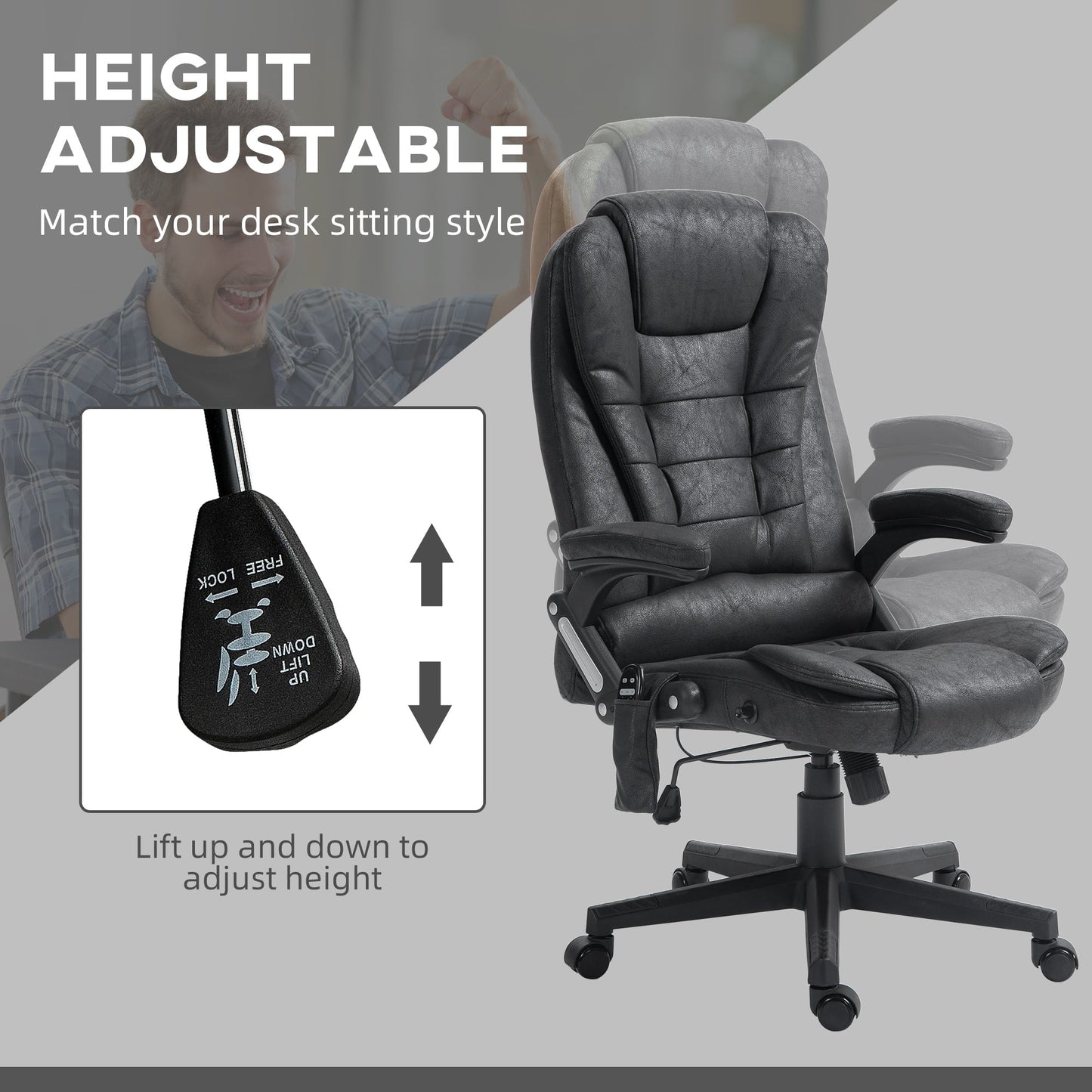 Heated Microfiber Executive Office Chair with 6-Point Massage, Reclining Backrest, Adjustable Height & Remote Control