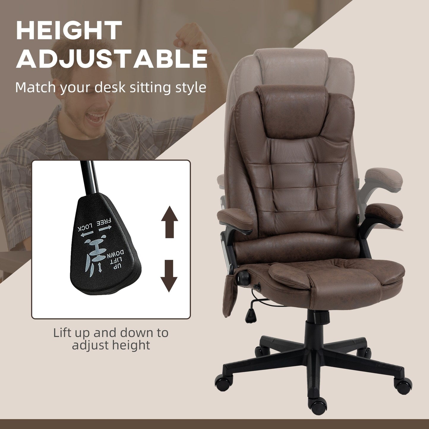Heated Microfiber Executive Office Chair with 6-Point Massage, Reclining Backrest, Adjustable Height & Remote Control