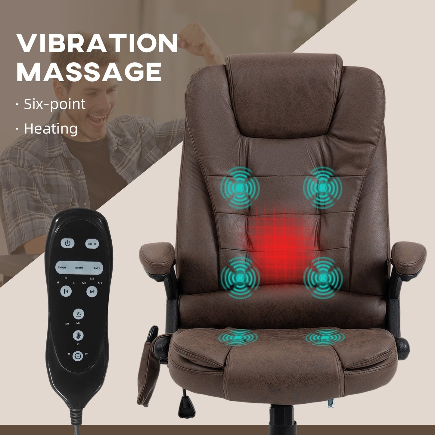 Heated Microfiber Executive Office Chair with 6-Point Massage, Reclining Backrest, Adjustable Height & Remote Control